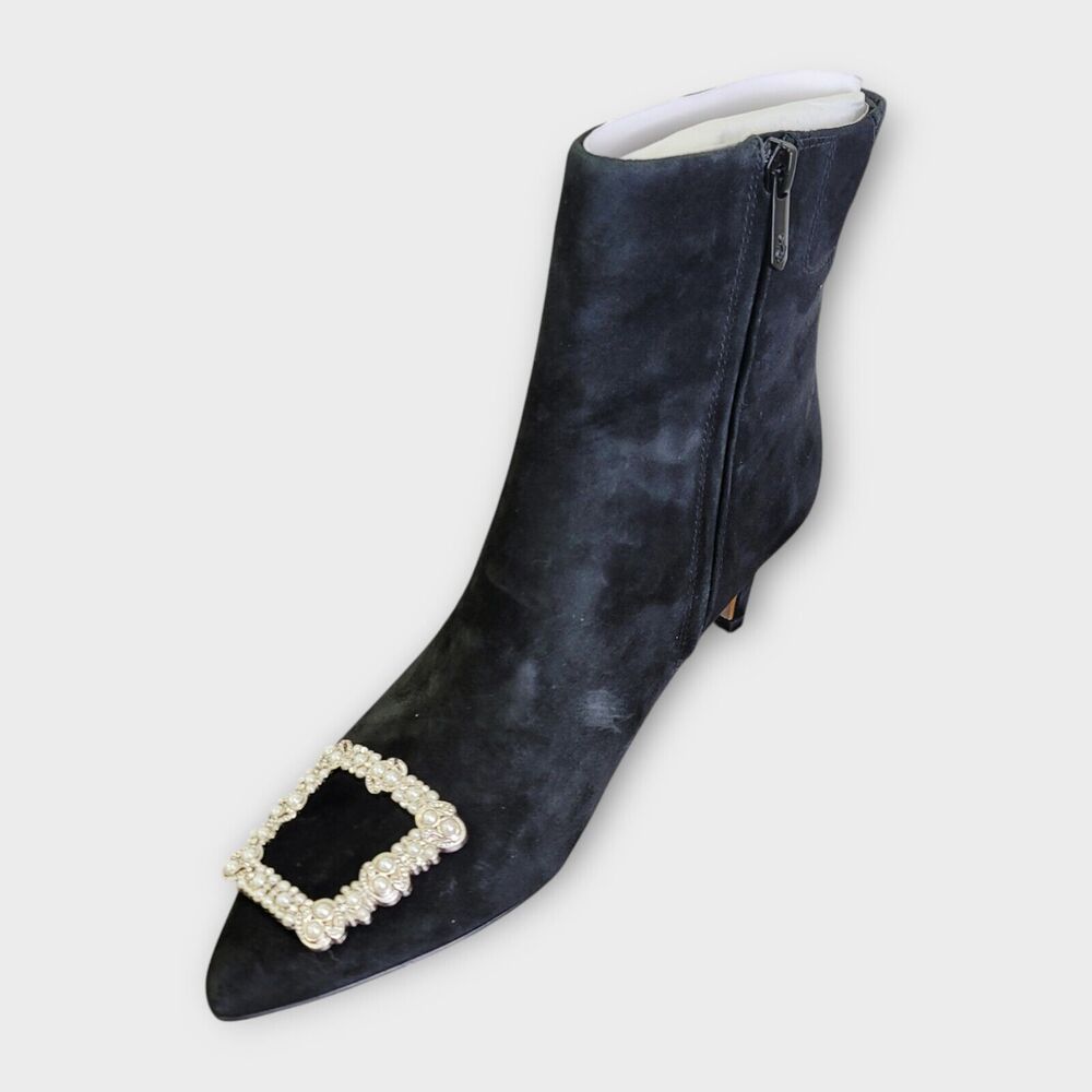 Sam Edelman Black Suede Ankle Booties with Decorative Buckle